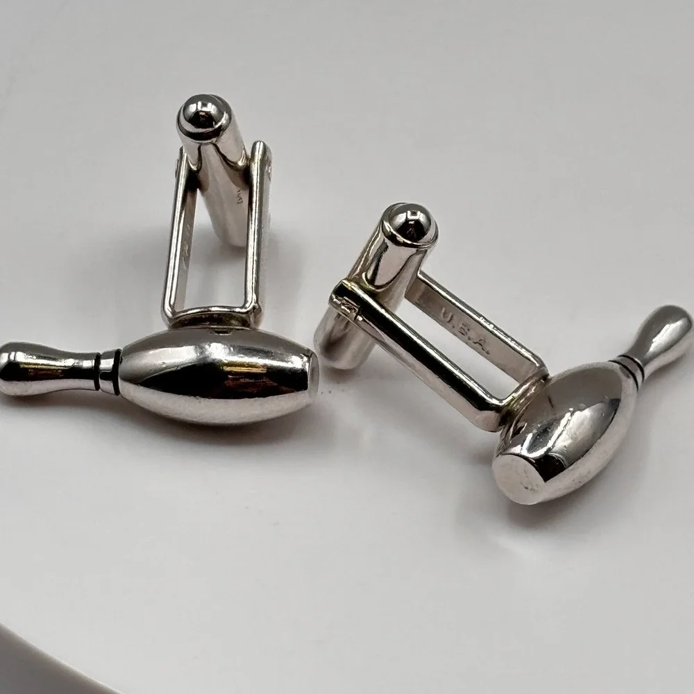 Vintage HICKOK Bowling Pin Cufflinks Silver Tone Novelty Sports Men's U.S.A.